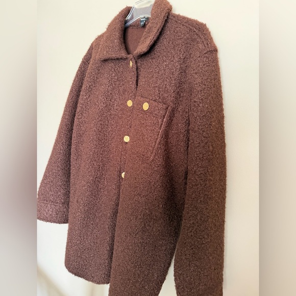 Express Dark Brown Teddy Jacket with Gold Buttons - Picture 11 of 11